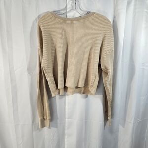 Double Zero Size Spicy Small Beige Ribbed Long Sleeve Top
